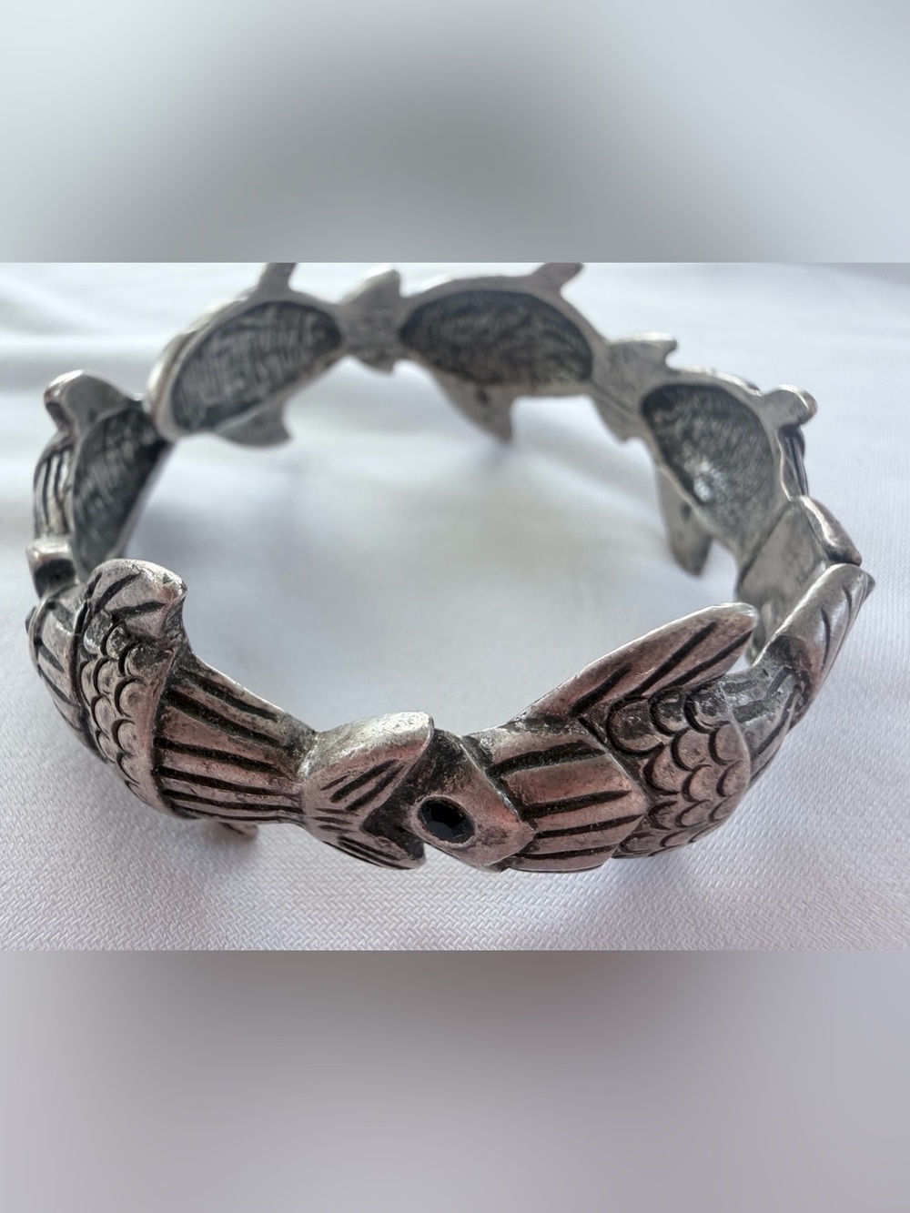 Silver-Tone Linked Fish Bracelet - Sculpted Fish Design